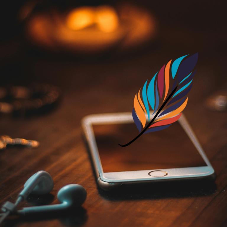 Kalingo feather emerging form mobile phone screen 