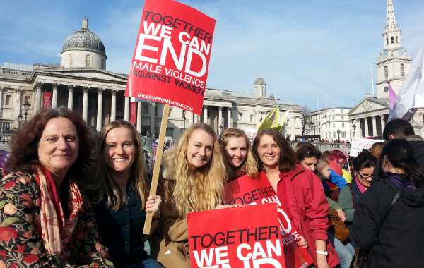 Women protesting against violence against women in London 